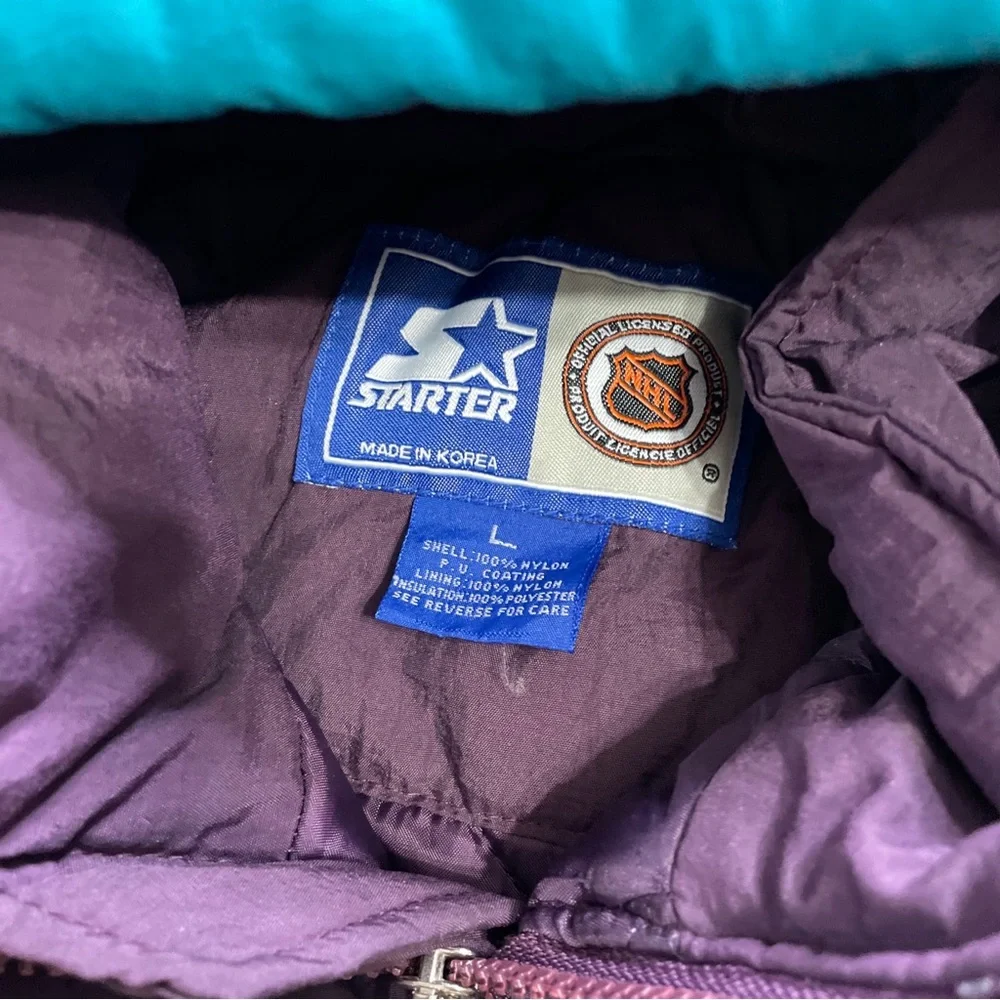 Vintage STARTER Mighty Ducks Big Logo Puffer Coat RARE Grail - Picture 6 of 6